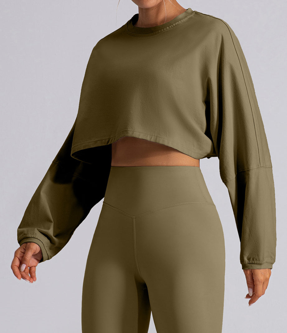 Oversized Drop Shoulder Crop Long Sleeve T-Shirt 