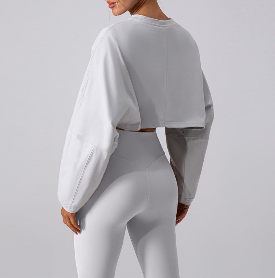 Oversized Drop Shoulder Crop Long Sleeve T-Shirt 