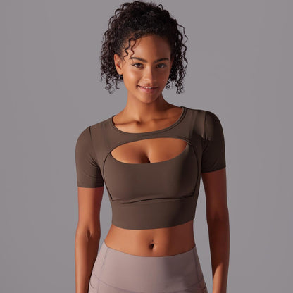 Mesh Short Sleeve Push Up Bra Yoga Top - Conway Lifestyle